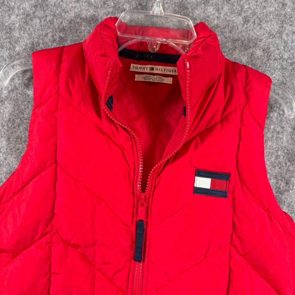 Vtg Tommy Hilfiger Down Puffer Vest Womens S Red Full Zip 2000 Y2K Streetwear